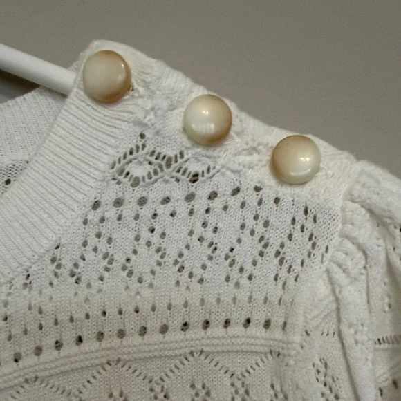 Sézane White SOLINE Open-Knit Crew Sweater with Delicate Eyelet Detail - Picture 4 of 5
